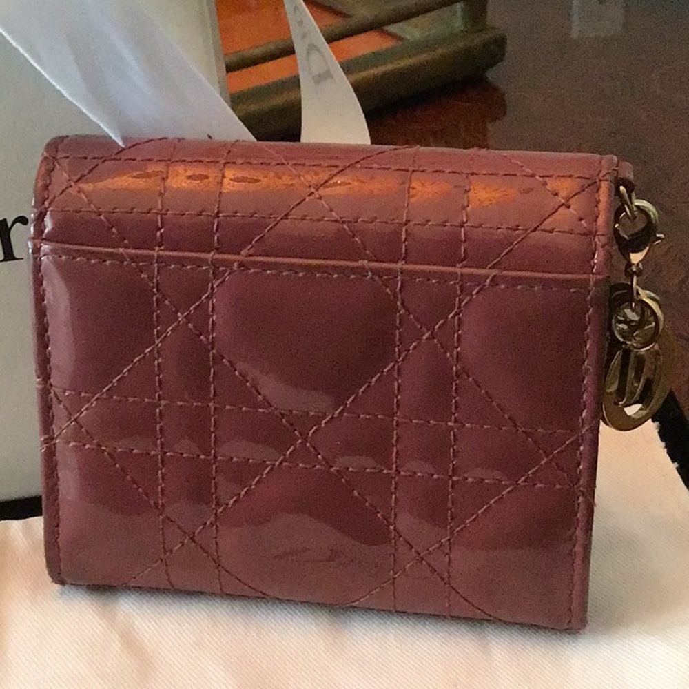 Authentic Lady Dior Lotus Trifold Patent Leather Compact Folding Wallet with COA - Picture 5 of 10